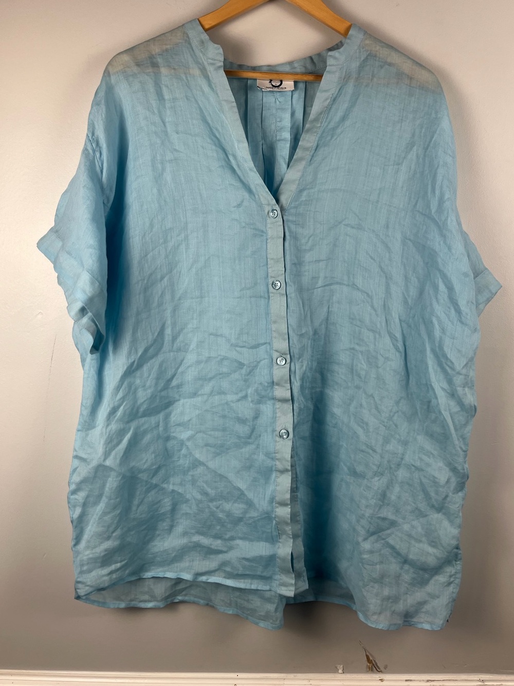 Voyage by Marina Rinaldi light blue button down top size XL READ